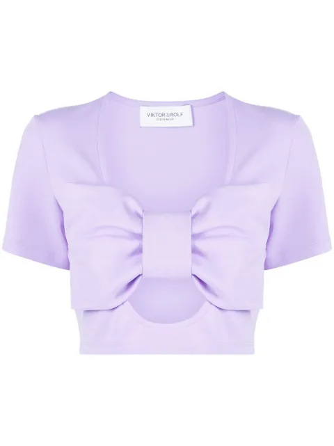 Viktor & Rolf bow embellished cut-out cotton top Purple ET038