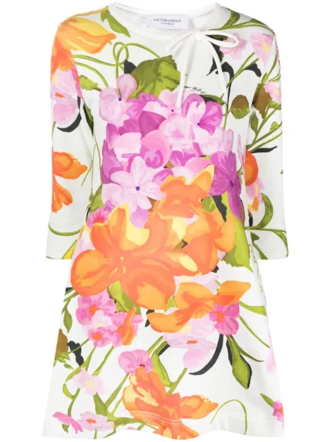 Viktor & Rolf floral-print A-line cotton mini dress White ED024