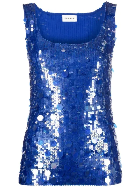 P.A.R.O.S.H. sequin-embellished tank top Blue GRANDEURD311506