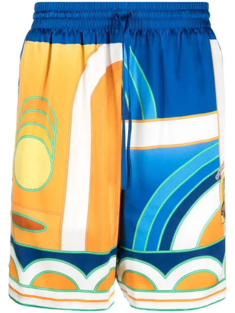 Casablanca Paysage silk shorts Blue MS23TR012