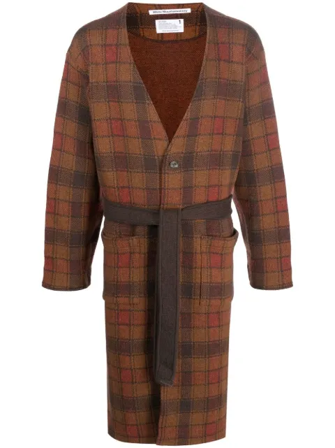 White Mountaineering checked tie-waist cardigan Brown WM2273527