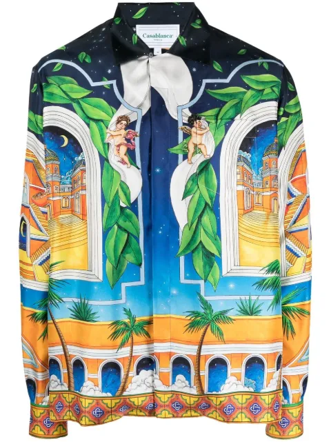 Casablanca graphic-print silk shirt Blue MS23SH006