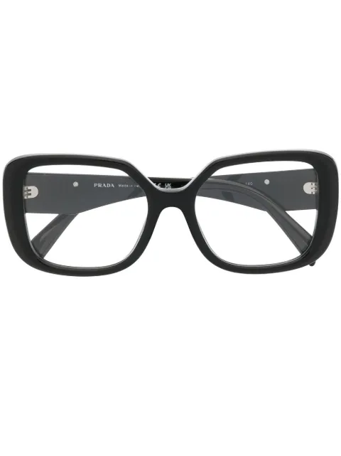 Prada Eyewear triangle logo-plaque square-frame glasses Black PR10ZV