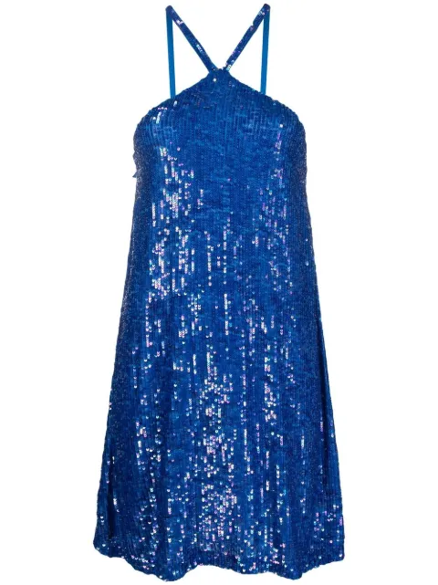 P.A.R.O.S.H. sequin-embellished halter mini dress Blue GEM23D721622