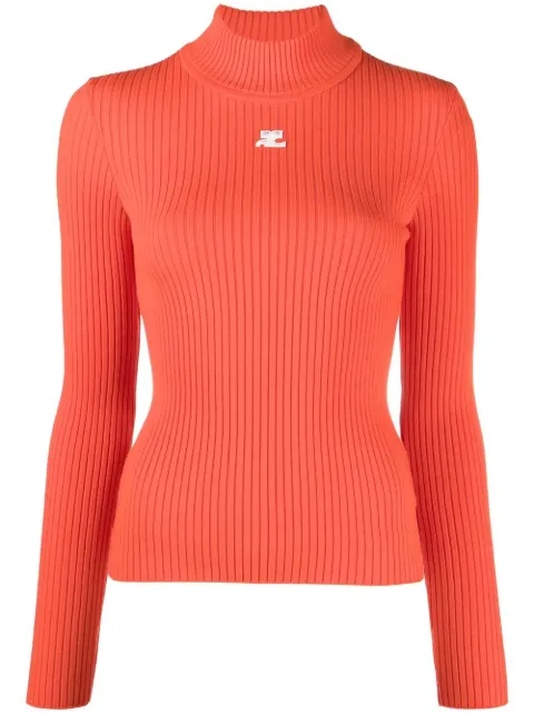 Courrèges logo-patch roll neck jumper Orange 322MPU022FI0001