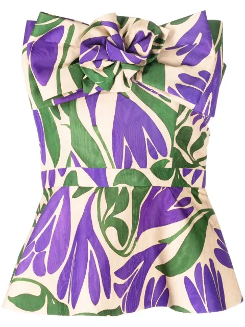 Bambah floral-print bow-detail peplum top Yellow BBMG23028
