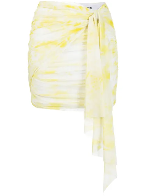 MSGM graphic-print ruched miniskirt Yellow 3442MDD1323735206