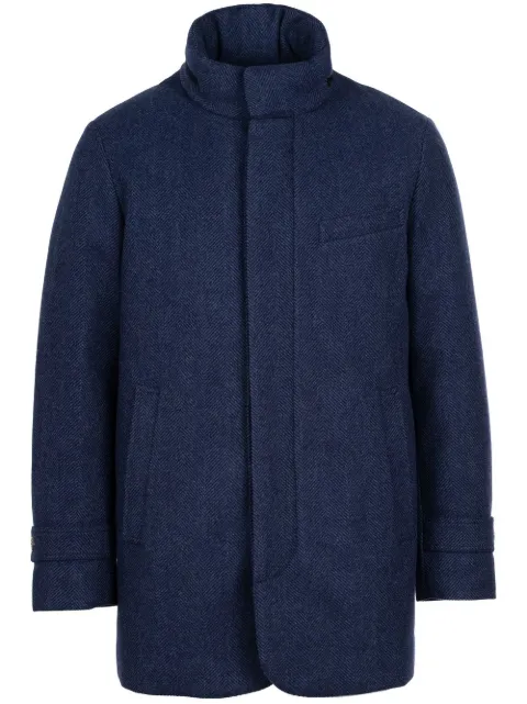 Norwegian Wool down-lined herringbone coat Blue C13BHQWCMB