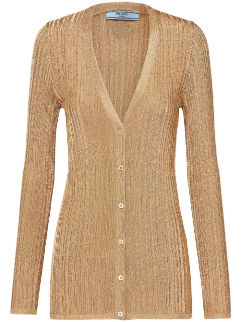 Prada V-neck lamé cardigan Gold P25L67S23112DZ