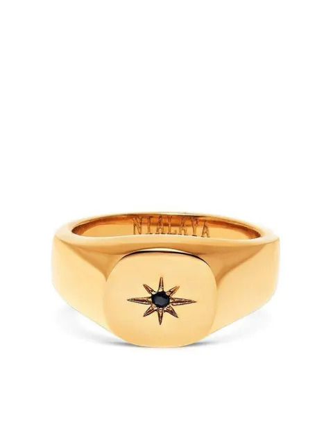 Nialaya Jewelry Skyfall Starburst signet ring Gold FWRING041