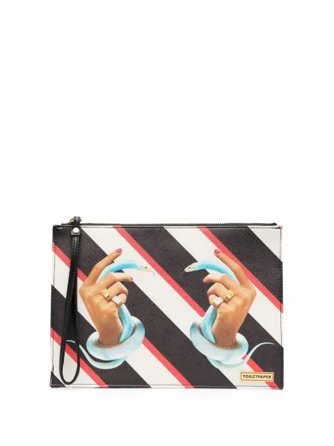 Seletti striped graphic-print clutch-bag Black 02586