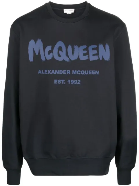 Alexander McQueen Graffiti logo-print sweatshirt Blue 688713QUZ81