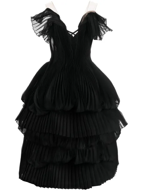 Marchesa pleated tiered gown Black M38824