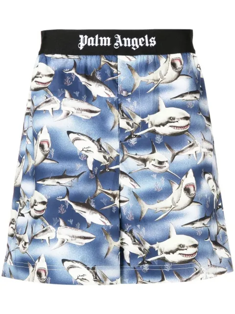 Palm Angels shark-print logo-waist shorts Blue PMCB044S23FAB0034510