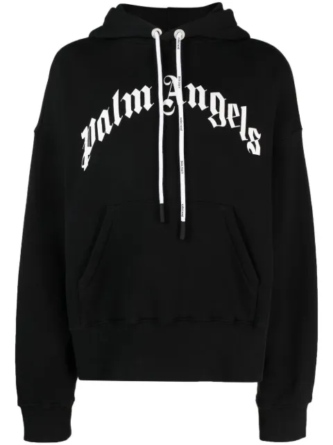 Palm Angels curved logo-print hoodie Black PMBB058C99FLE0031001