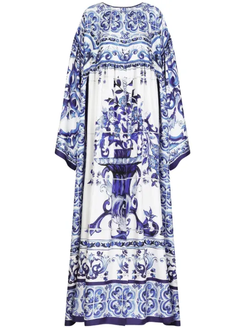 Dolce & Gabbana majolica-print silk dress Blue F6ALQTHI1BM