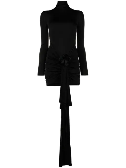 Saint Laurent rose-appliqué minidress Black 720879Y7F98
