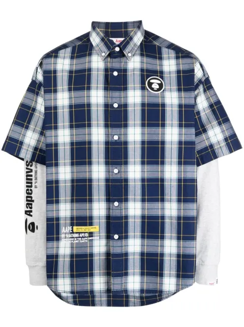 AAPE BY *A BATHING APE® layered plaid-check print shirt Blue AAPSTM8412XBJ