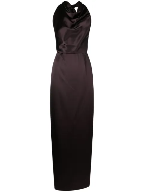 VOZ convertible halterneck satin maxi dress Brown VD47
