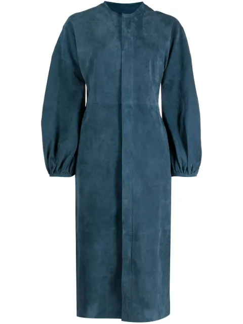 PAULA long puff sleeves midi dress Blue FLUORITA