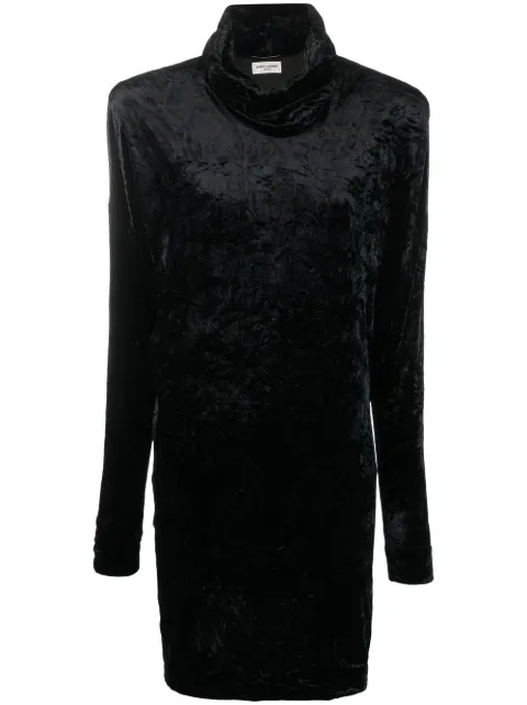 Saint Laurent roll-neck velvet effect minidress Black 718581Y5F61