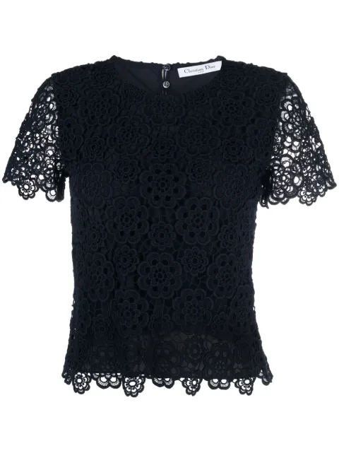 Christian Dior Pre-Owned 2010 lace round-neck top Blue HOLADIO306