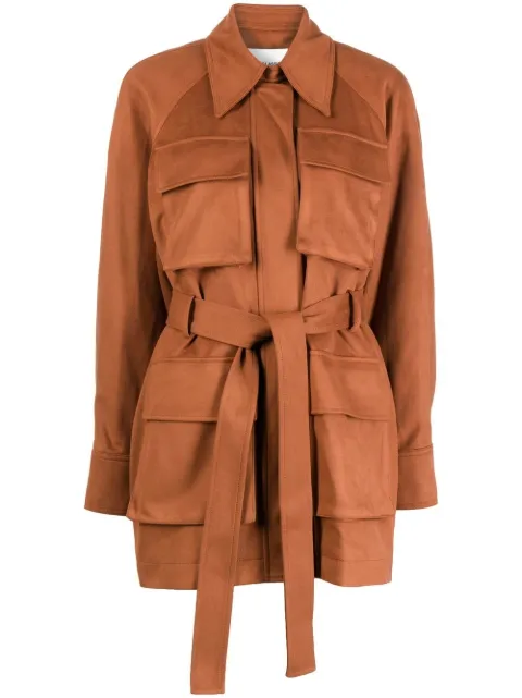 Low Classic check-print belted leather jacket Brown LOW22FWJK06CA