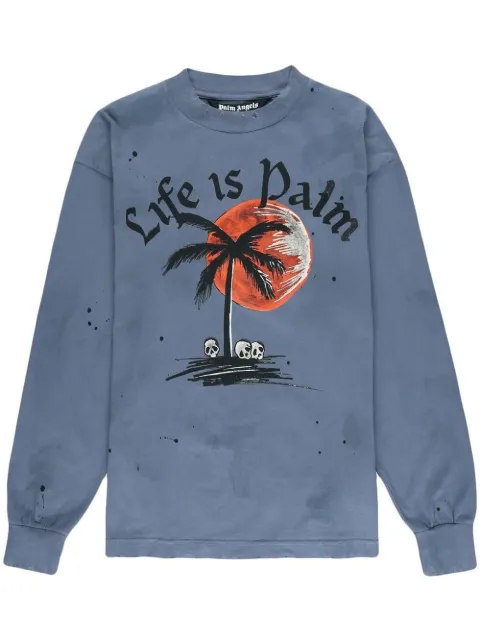 Palm Angels distressed graphic-print sweatshirt Blue PMAB002F22JER0034910