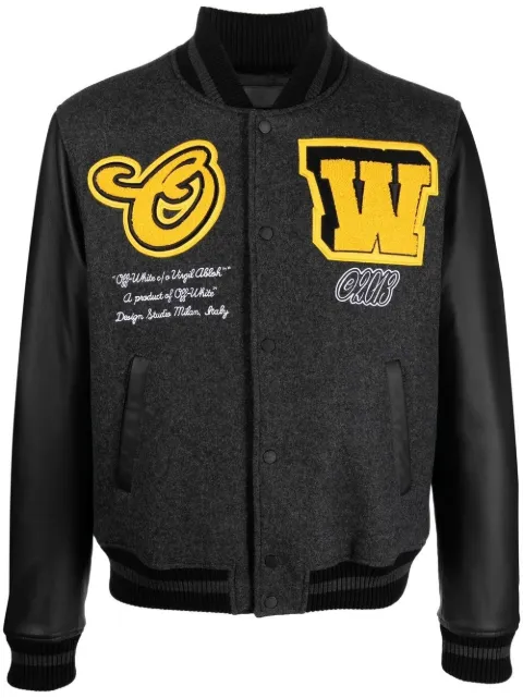 Off-White logo-patch varsity bomber jacket Black OMJA059S23LEA0031018