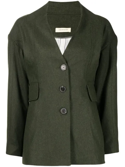 0711 single-breasted collarless blazer Green 711DR104