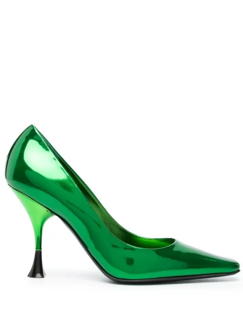 3juin 100mm patent-finish square pumps Green 322S4002Q0656501