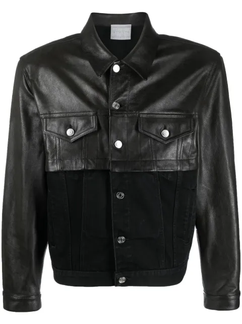 VTMNTS contrasting leather-block denim jacket Black VL14JA700W5307