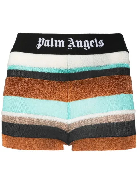 Palm Angels logo-waistband striped knitted shorts Brown PWHM005S23KNI0018410