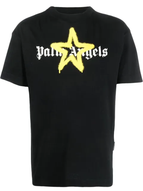 Palm Angels Star Sprayed logo-print T-shirt Black PMAA001C99JER0241018