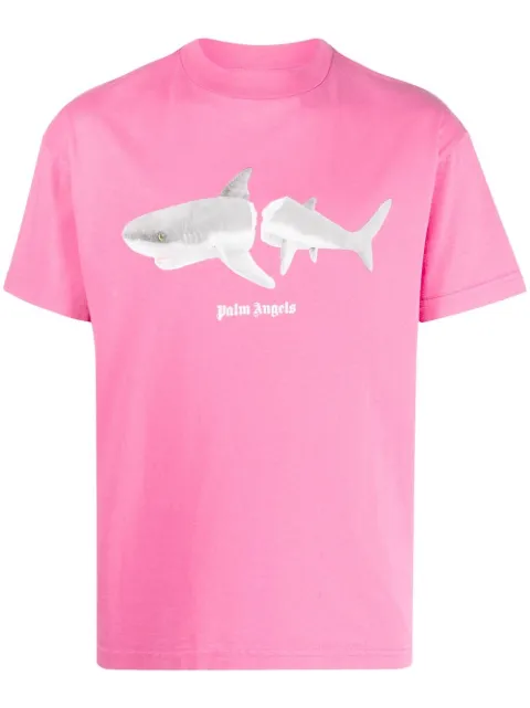 Palm Angels shark-print organic cotton T-shirt Pink PMAA001C99JER0123201