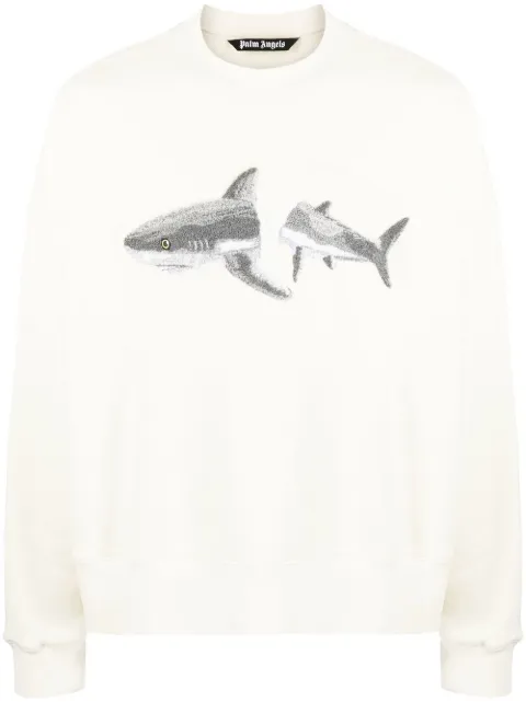 Palm Angels Shark-print crew-neck sweatshirt Neutrals PMBA026C99FLE0040409