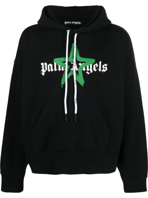 Palm Angels Star Sprayed logo-print hoodie Black PMBB058C99FLE0071055