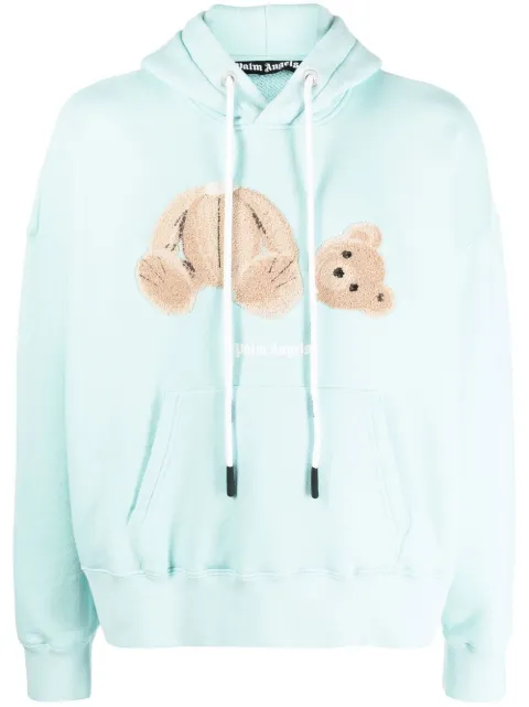 Palm Angels Bear-print organic cotton hoodie Blue PMBB058C99FLE0054060