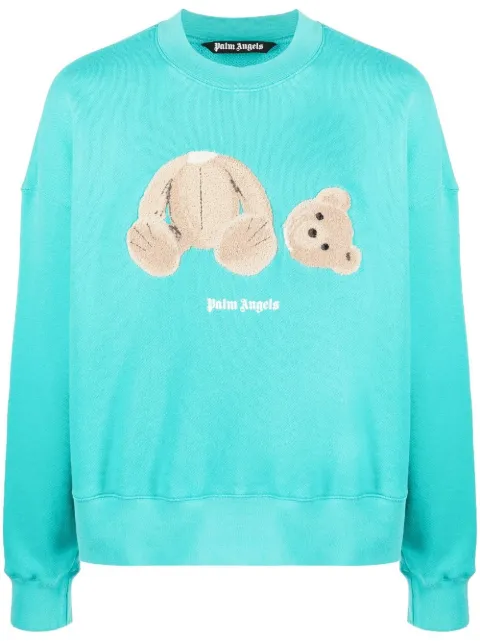 Palm Angels Bear motif crew neck sweatshirt Blue PMBA026C99FLE0054360