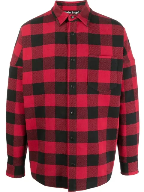 Palm Angels logo-print checked shirt Red PMES002C99FAB0012501