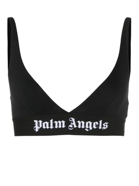 Palm Angels logo-tape triangle bra Black PWUB001C99FAB0011001