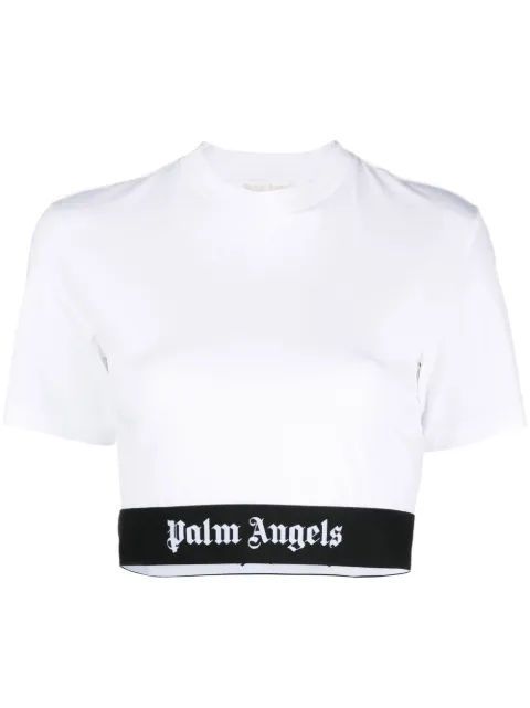 Palm Angels logo-underband cropped T-shirt White PWAA051C99JER0010101