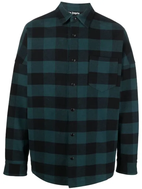 Palm Angels logo-print checked shirt Green PMES002C99FAB0015501