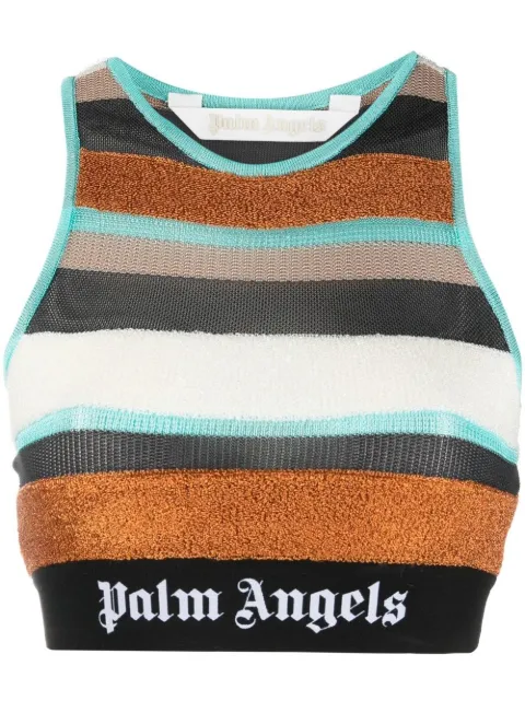 Palm Angels logo-waistband striped knitted tank top Brown PWHT001S23KNI0018410