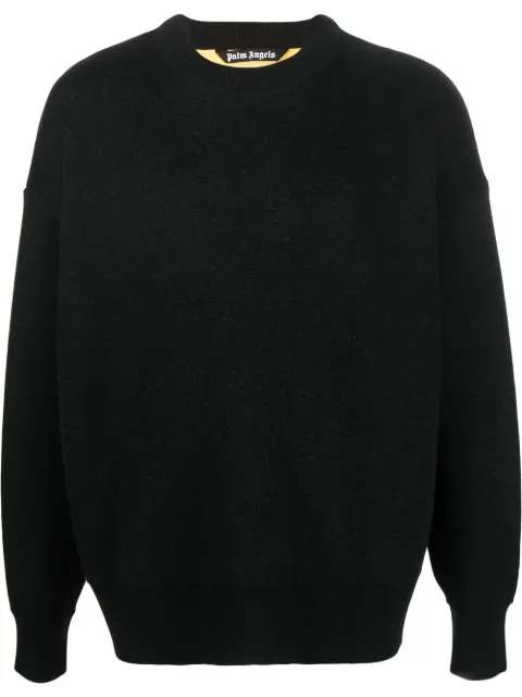 Palm Angels palm tree intarsia-knit wool sweater Black PMHE007S23KNI0011084