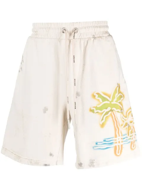 Palm Angels palm-print track shorts Neutrals PMCI010S23FLE0050384