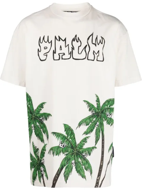 Palm Angels palm-print cotton T-shirt White PMAA072S23JER0050155