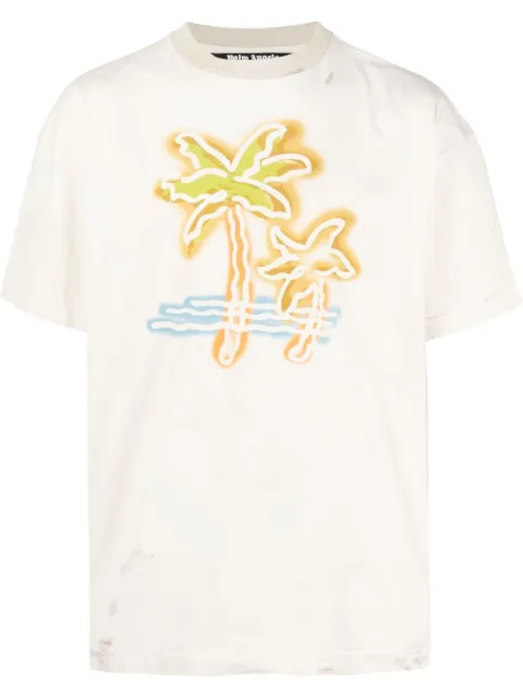 Palm Angels logo-print cotton T-shirt Neutrals PMAA072S23JER0010384