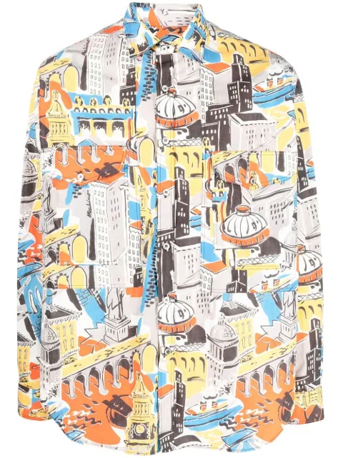 Moschino graphic-print long-sleeve shirt Grey A02282061