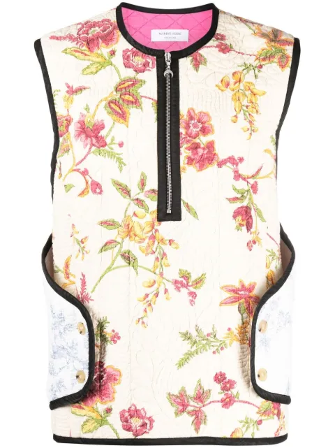 Marine Serre floral-print sleeveless jacket Neutrals T321FW22XUCO0074